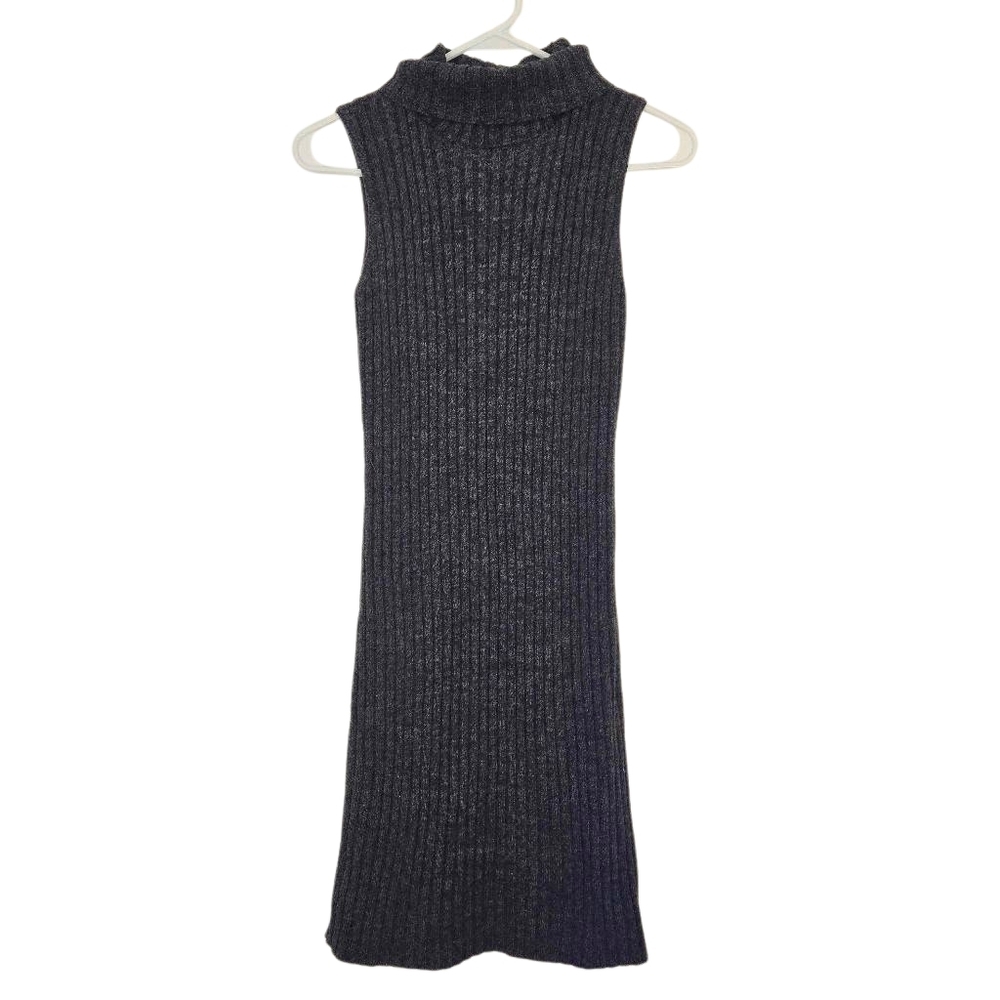 Sleeveless Mockneck Ribbed Knit Dress In Charcoal Gray
